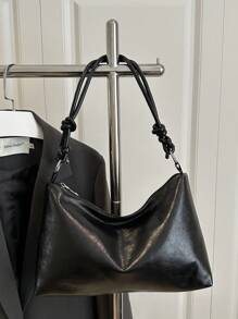 Bolsa de ombro estilo hobo, minimalista e luxuosa, de cor sólida, com nó, bolsa de ombro minimalista, em formato de crescente, versátil para uso diário feminino na primavera e no verão