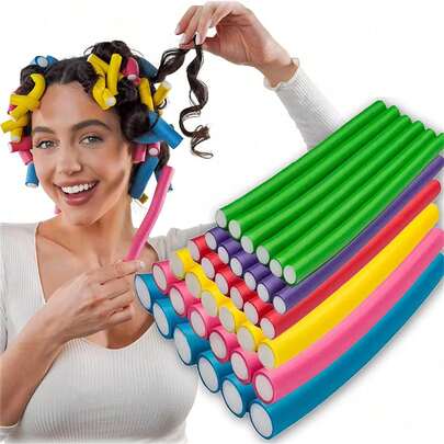 柔性免加热卷发棒 - 可弯曲扭转卷发棒，DIY 打造柔软泡沫卷发 - 打造自然沙龙级效果的美发造型工具，通用烫发卷发棒 - EVA 卷发棒，适用于头发护理和手动卷发 - 珍珠设计，美容和个人护理美发配件