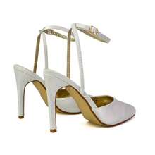 XY LONDON Liliane Women's Pointed Toe Stiletto Heel Shoes, Ankle Strap, Buckle, High Heel, Court Shoes, Black, Hot Pink, Navy, Ivory, White, Plain, Satin, Elegant, Western Wedding Style, Autumn, Winter, Spring - Ivory - View 2