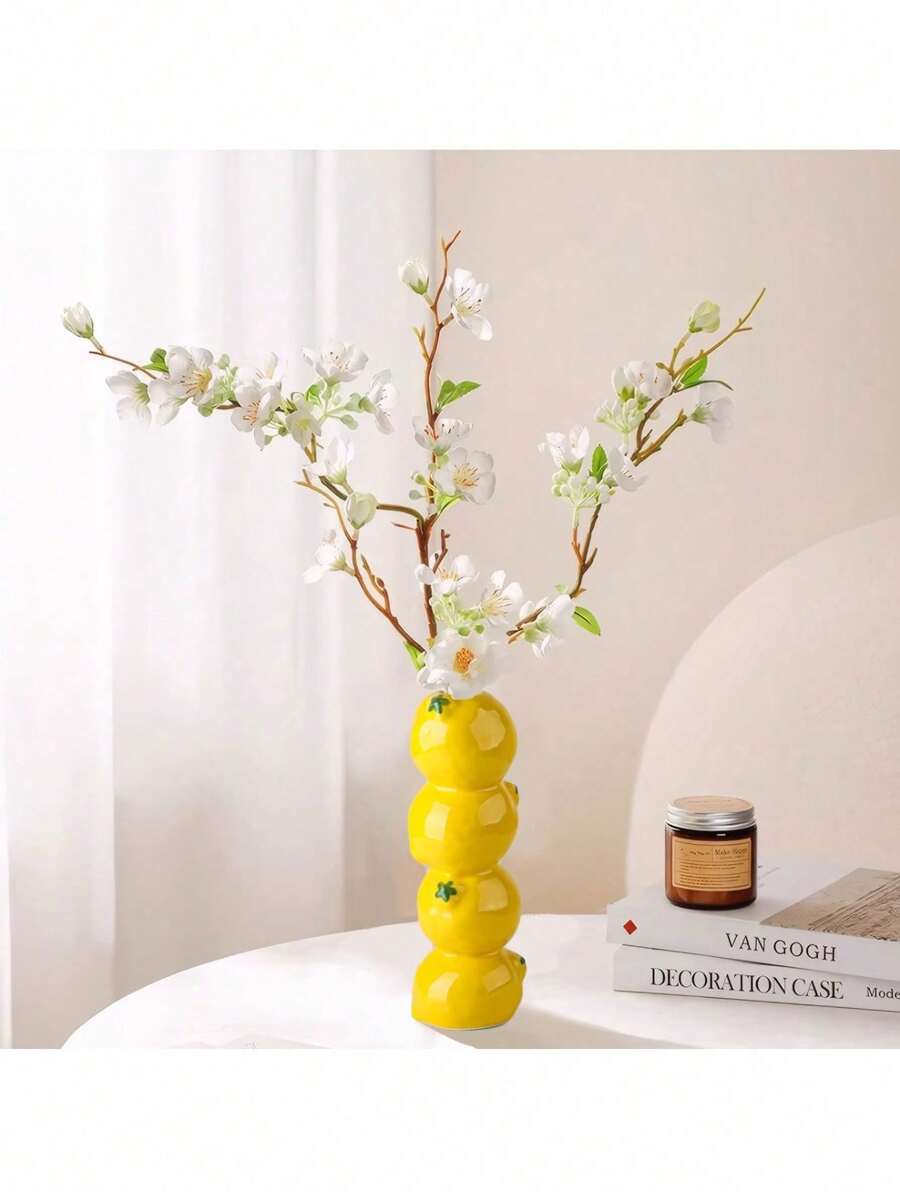 NJCHARMS Njcharms Lemon Shape Ceramic Vase, Rustic Farmhouse Vase For Table Decor, Wedding Arrangements, Office Decor, Unique Design, Dual Purpose Home Office, Flower Arrangements In Vases For Party Or Home Decor Gifts Birthday Graduation Room Decor Flower Vase Glass Vase