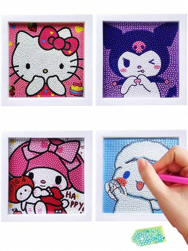 Sanrio 1Pc Hello Kittys Diamond Art Painting Set Cute Cartoon Kuromi Cinnamoroll My Melody 5D DIY With Photo Frame Cute Kitty Cat Diamond Art Painting Making Beginner Gift(Some Parts May Be Random) Diamond Painting Diamond Art