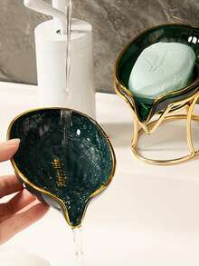 1pc Luxury Style Soap Dish With Water Draining Letter Design In Transparent White/Pink/Green With Golden Bunny Ears & Iron Frame, Suitable For Home Bathroom, Shower, Kitchen Home Bathroom Decor Fall Decor Back To School - Multicolor - View 12