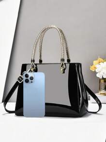 Elegant And Fashionable Patent Leather Handbag, Multi-Functional Mom Bag With Large Capacity, Shoulder Tote Bag, Fashionable Design, New Soft Leather Small Square Bag Handbag Crossbody Bag, Versatile Casual Multi-Layer Large Capacity Shoulder Strap Can Be Shoulder Or Diagonal Crossbody Handbag, Suitable For Valentine's Day Gifts, Women's Handbag, Shoulder Diagonal Crossbody Color-Block Bag, Casual Luxury Large Capacity Can Be Shoulder Or Diagonal Crossbody Casual Bag