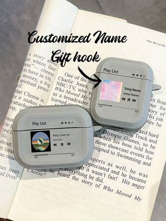 1 pieza Funda protectora de auriculares personalizable con reproducción de letras/canciones, carcasa blanda minimalista de TPU color gris apta para 1/2, 3, 4, Pro