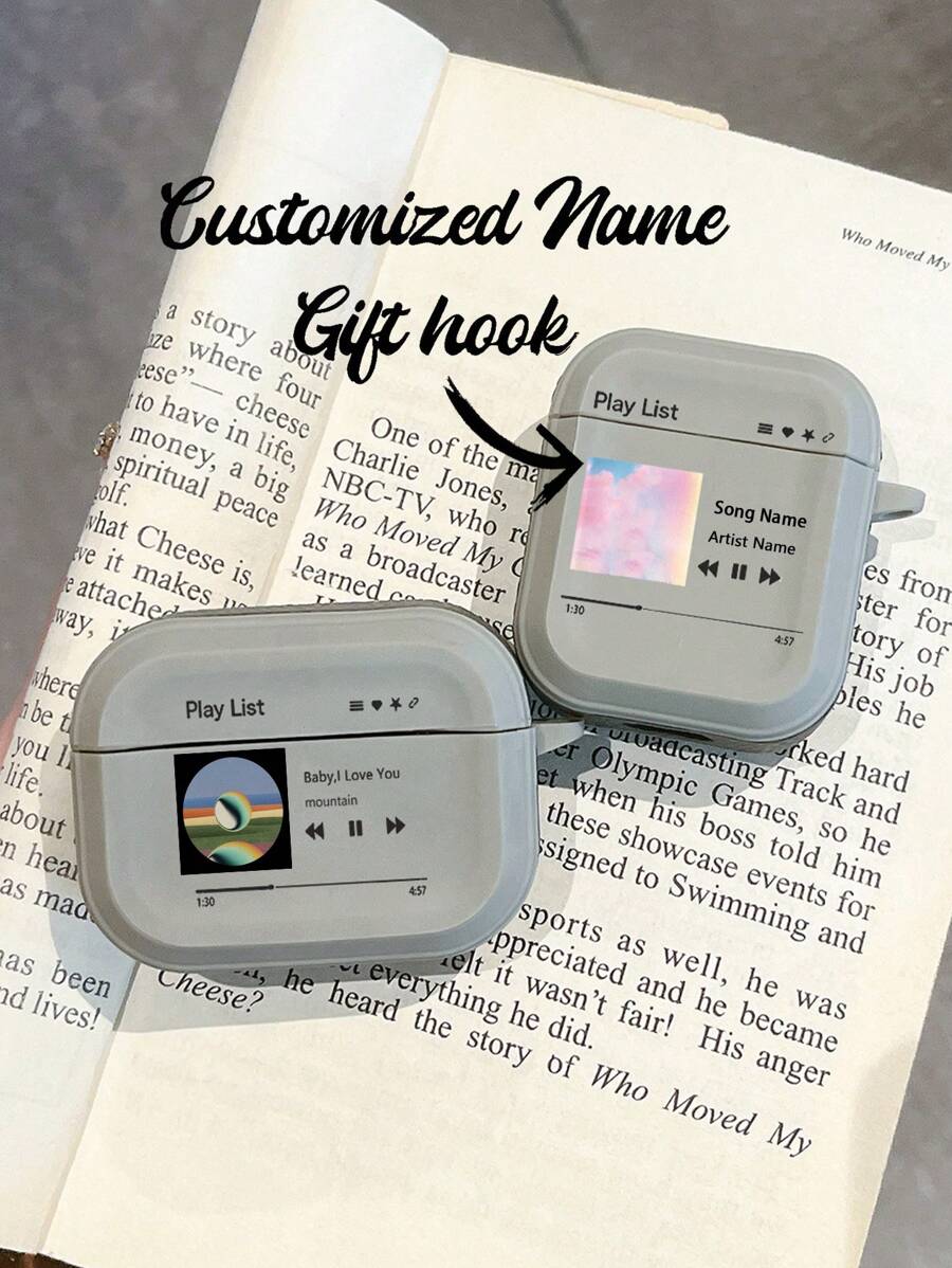 1pc Customizable Lyrics/Song Playback Earphone Protective Case, Minimalist TPU Soft Shell Gray Skin Suitable For AirPods 1/2, AirPods 3, AirPods 4, AirPods Pro