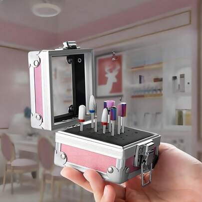 Nail Drill Bit Holder 25 Holes, Aluminium Nail Drill Grinding Bit Display Storage Box Container For Acrylic Nail Art Drill Bit Tools