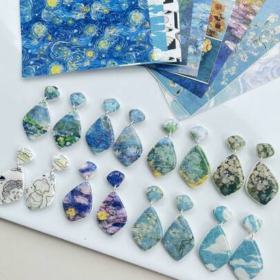 Van Gogh Monet Series Transfer Paper For Soft Ceramic Earrings And Pendants, Craft Decal Paper For Jewelry Making, Handmade Clay Earring Supplies, Water Soluble Prints For DIY Accessories