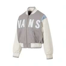 2026 Frühling Vans Damen Jacke, modischer minimalistischer Sport Lässig Buchstaben Farbblock Stehkragen Bomberjacke, bequeme Baseball Jacke VN000GUTAF1 - Grau - Übersicht 1