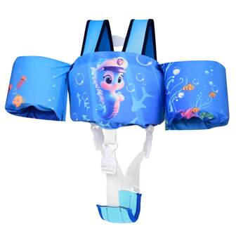 Chaleco salvavidas para niños y niños pequeños de 10-30 kg, con almohadillas de flotación desmontables, correas en la cintura y los hombros, diseño ajustable de alas, estampado de tiburón y estrella de mar con tema oceánico, seguro para la piscina y la playa, adecuado para niños y niñas de 2 a 7 años