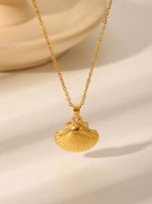 1pc Fashionable Ocean-Themed Stainless Steel Electroplated Necklace With Starfish, Seashell, Fan Shell Pendants, Suitable For Men, Women, Couples Everyday, Beach, Party, Music Festival, Gift