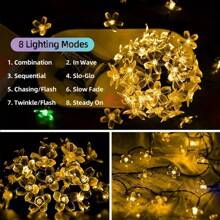 1 peça 20/50/100 Luzes de Corda Solares em Forma de Flor - Cordões de Luz Externa para Decoração de Jardim, Pátio, Cerca, Árvore de Natal com Ambiente de Luz de Fada - À Prova d'Água, Eficiente em Energia e Fácil de Instalar para Casamento, Festa, Casa, Gramado