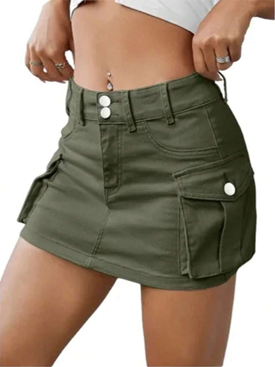 Falda Corta De Mezclilla Para Mujer, Mini Falda De Mezclilla - Verde - Ver 1