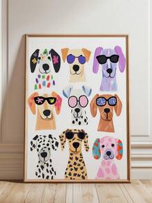 1幅戴墨镜的狗狗帆布艺术画，适合房间装饰、儿童房装饰、墙面艺术、帆布画，适用于儿童房、幼儿园、卧室、客厅装饰、婴儿派对、家居装饰、礼物、教室、早教、自粘艺术贴纸、婴儿派对、家居装饰、礼物 - 彩色 - 查看 5