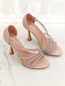 Revreal Boho Glam Summer Patent Heels With Rhinestone Straps – Vintage Chic Vibes Elegant Wedding - Nude - View 2