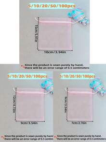 5/10/20/50/100Pcs Multi-Color Gauze Bags, Gift Packaging Bags, Gift Bags, Home And Daily Necessities, Nylon Bag Storage Bags, Festival And Party Supplies, Wedding Supplies, Gift Decoration Packaging, Small Packaging Bags, Jewelry And Accessory Packaging, Gift Hanging Bags, Birthday Gift Jewelry Drawstring Bags, - Pink - View 5