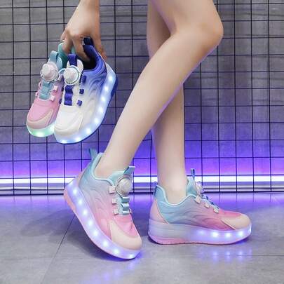 1 par de patines con ruedas con luces LED para adolescentes y adultos, zapatillas casuales para niñas con rueda trasera retráctil y hebilla giratoria, regalo con ceremonia