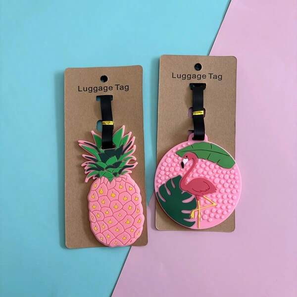 1/2 stuks roze ananas & flamingo siliconen bagagelabel, reiskofferlabel, unisex ontwerp met ingebedde infokaart