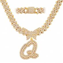 Cuban Link Chain For Women Cursive Silver Initial 14MM Diamond Prong Cuban Chain Hip Hop Iced Out Chain Necklace Butterfly Initial Letter Name Necklaces For Women - Dây chuyền chữ bướm - Xem 25