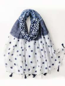 1条女士简约印花围巾，新款女士真丝披肩，春夏防晒沙滩巾，时尚头巾/肩巾，可搭配连衣裙 - 灰色 - 查看 7