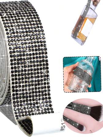 1 Yards Black Self-Adhesive Sparkling Crystal Rhinestone Diamond Ribbon, Christmas Decoration Rhinestone Glitter Sticker, DIY Car Computer Makeup Table Crafts, Wedding Party Decoration Sticker Packaging Roll, 2mm Rhinestone Production Process