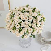 1/3/5 件浪漫人造花中心装饰塑料花茶玫瑰花束假植物桉树叶适用于婚礼房间家居酒店派对活动新年礼物手持插花情人节婚礼/家居/卧室/客厅/餐桌装饰/新娘花束/户外花园