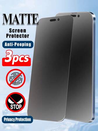 ZYONS 3pcs/Set Matte Privacy Screen Protector For Iphone, Frosted Anti-Spy, Frosted Anti-Peeping, Protecting Privacy, Full Coverage, Anti-Fingerprints, Anti-Fall, Anti-Scratch, Privacy Protection, Delicate Touch, Compatible With IPhone 17 Pro Max Air 17 16 Pro Max 16 Pro 16 Plus 16E 16 15 Pro Max 14 Pro Max 13 Mini 12 11 XS MAX XR 8+ 7 Plus Series, Phone Case Friendly