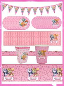 Paw Patrol Paw Patrol Serie rosa-farbenes tägliches Perlen-Thema Einweg-Geschirr für Partydekoration, Party-Event Foto-Dekoration Artikel, Geburtstags-Party und Feiertags-Party Einweg-Geschirr, geeignet für Familientreffen, Verwandten- und Freundetreffen, Gender-Enthüllungs-Party-Events, Halloween, Thanksgiving, Valentinstag, Weihnachten, Schulanfangszeit