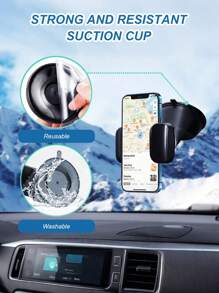 Support de téléphone de voiture en silicone avec ventouse - Rotation à 360°, compatible avec le tableau de bord et le pare-brise, forte ventouse, facile à installer, bras réglable s'étendant jusqu'à 90 mm, convient aux téléphones portables de 3,5 à 6 pouces, en matériau ABS, durable