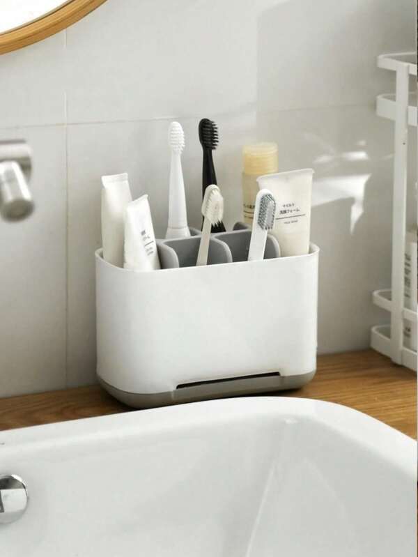 1 pieza Organizador de cepillo de dientes fácil de guardar para el baño, soporte organizador de contenedores para cepillo de dientes, tubo de pasta de dientes, con drenaje, estante de almacenamiento para el baño para cepillo eléctrico, pasta de dientes, brochas de maquillaje, afeitado, decoración del hogar en el baño