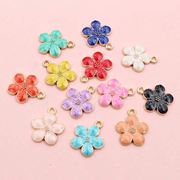 12pcs 17x14mm Flower Charms Pendant Enamel Alloy Small Cute Flower Charms DIY Jewelry Accessories Findings For Necklace Earrings