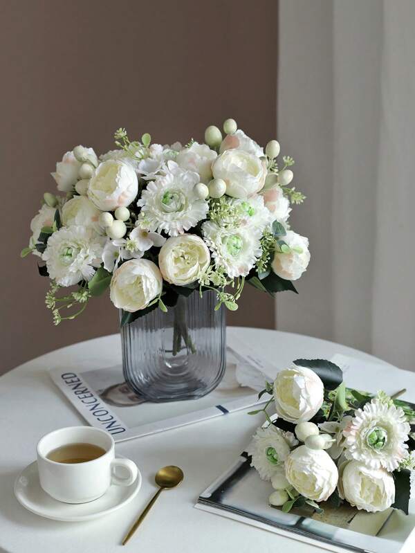 1/3PCS Romantic Silk Peony Bouquet Artificial Hydrangea Flowers Centerpieces Plastic Dahlia Flowers Handheld Flower Arrangement For Wedding/Home/Bedroom/Living Room/Table Decoration/Bride's Bouquet/Mother's Day Home Decor Back To School Room Decor School Supplies