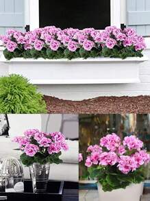 Geranios artificiales - Flores rosas realistas y hojas verdes. Para decoración tanto interior como exterior. Para decoración de bodas, jardines, porches, terrazas, cajas de ventana y macetas colgantes. Exhibiciones estacionales, resistentes a los rayos UV.