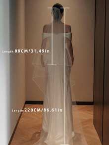 Bridal Veil With Double Layers, Minimalist Linear Design, Large Trailing, High-End Layered Look, Niche Wedding Photography Accessory With Lace Trim,Summer,Beach,Festival,Birthday - White - View 7
