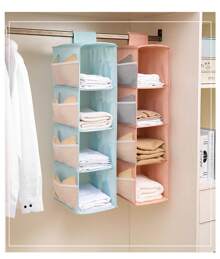 Hanging Wardrobe Organizer, Four Layers With Side Pockets, Bedroom Or Hanger Organizer, 30cm X 22cm X 80cm, Lotus Pink, Nordic Blue, Elegant Gray Hanging Organizers Back To School Travel Essentials Room Decor