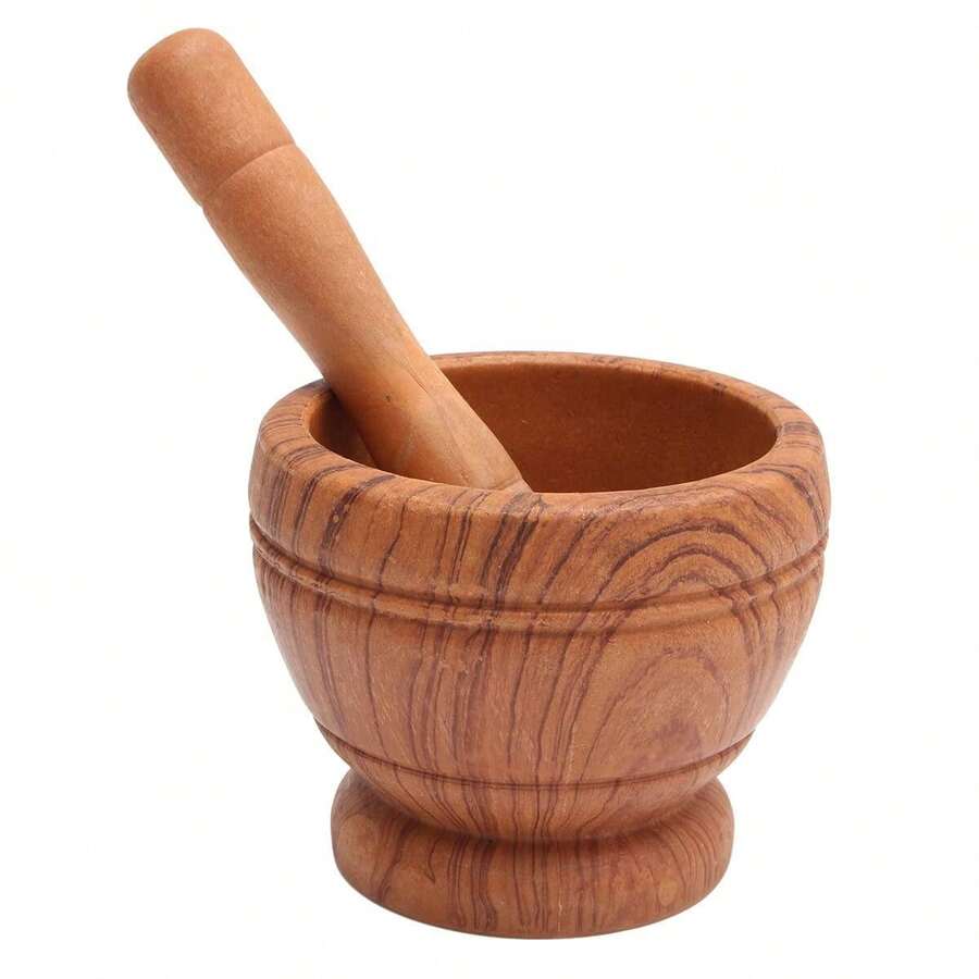 Pestle & Mortar Set Garlic Herb Spice Mixing Grinder Crusher Kitchen Bowl Smashing Tools-Wood Grain - Wood Color - View 1