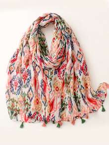 1条女士简约印花围巾，新款女士真丝披肩，春夏防晒沙滩巾，时尚头巾/肩巾，可搭配连衣裙 - 灰色 - 查看 8