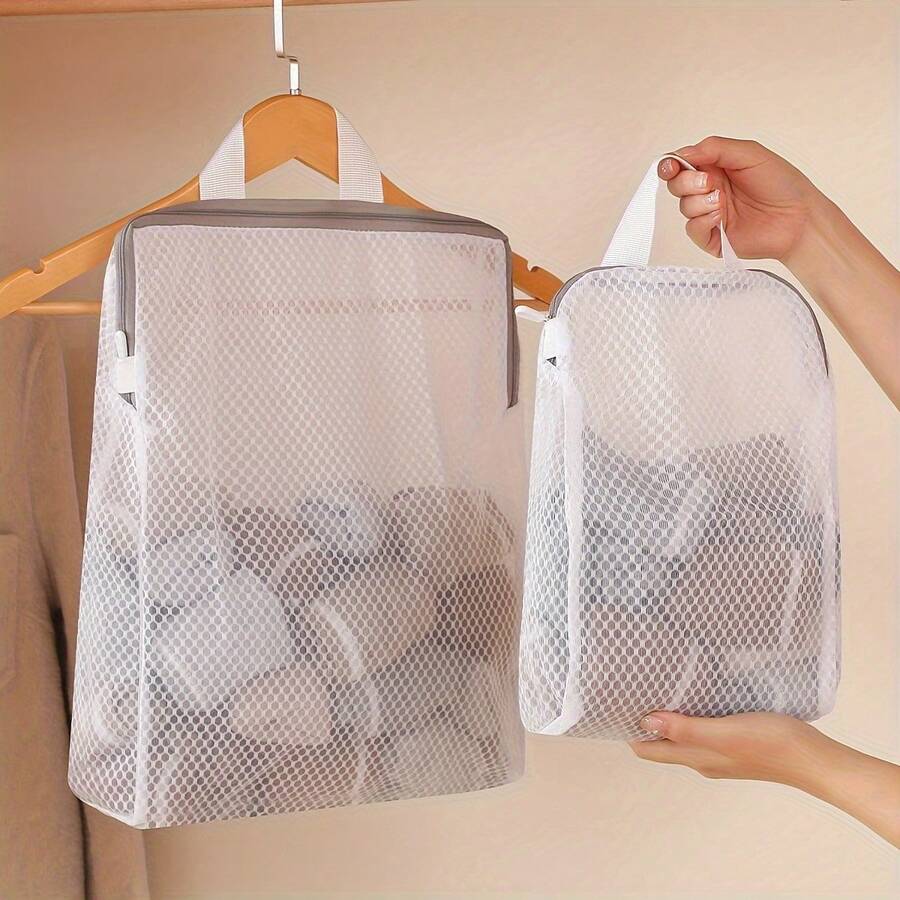 [Durable Honeycomb] Laundry Bag | 1pc | Mesh | Durable, Zipper | Laundry, Storage | Bedroom, Bathroom - Light Grey - View 1
