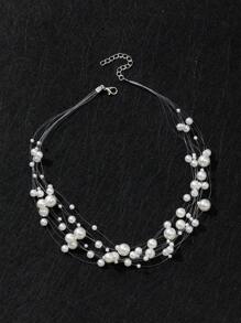 1 Stück mehrschichtige Perlenkette aus Kunstperlen, elegant und vielseitig, Strand-/Ozean-Stil Geschenk für Frauen, geeignet für den täglichen Gebrauch