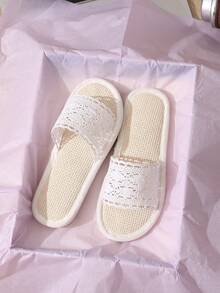 Dép vải lanh ren thoáng khí mới, dép vải lanh công chúa đa năng, dép xỏ ngón đi biển mùa hè, dép đi trong nhà thoáng khí dành cho nữ với đế EVA chống trượt. - trắng - Xem 3