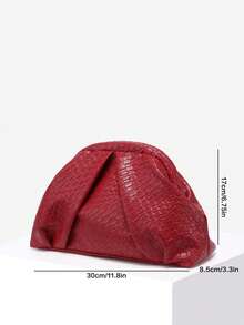 女士复古简约串珠亮片热带植物编织压花安哥拉红铆钉装饰大容量褶皱云夹手拿包，适合外出、宴会和日常穿着 - 紅色 - 查看 7