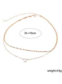 1pc Rhinestone Decorated Water Wave Chain Necklace, Versatile Long Choker Necklace, Simple Gold-Color CZ Diamond Dainty Necklace, Gift For Women
