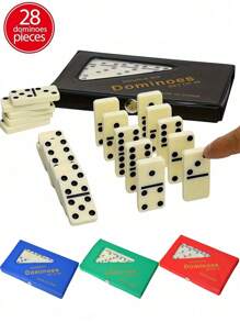 1pc/2pcs Mini Domino Tiles, Portable - Classic Checkerboard Game, - Standard Domino Tile Set 28 Pieces Black Box, Black/Cream Medium Domino Tiles - 1 Set Of 28 Ivory Tiles - Classic Family Game Hardboard Box