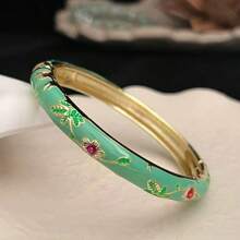 1 pieza Pulsera bohemia nueva y elegante estilo con esmalte champlevé chapado en oro y patrón floral, adecuada como joyería para mujeres y niñas