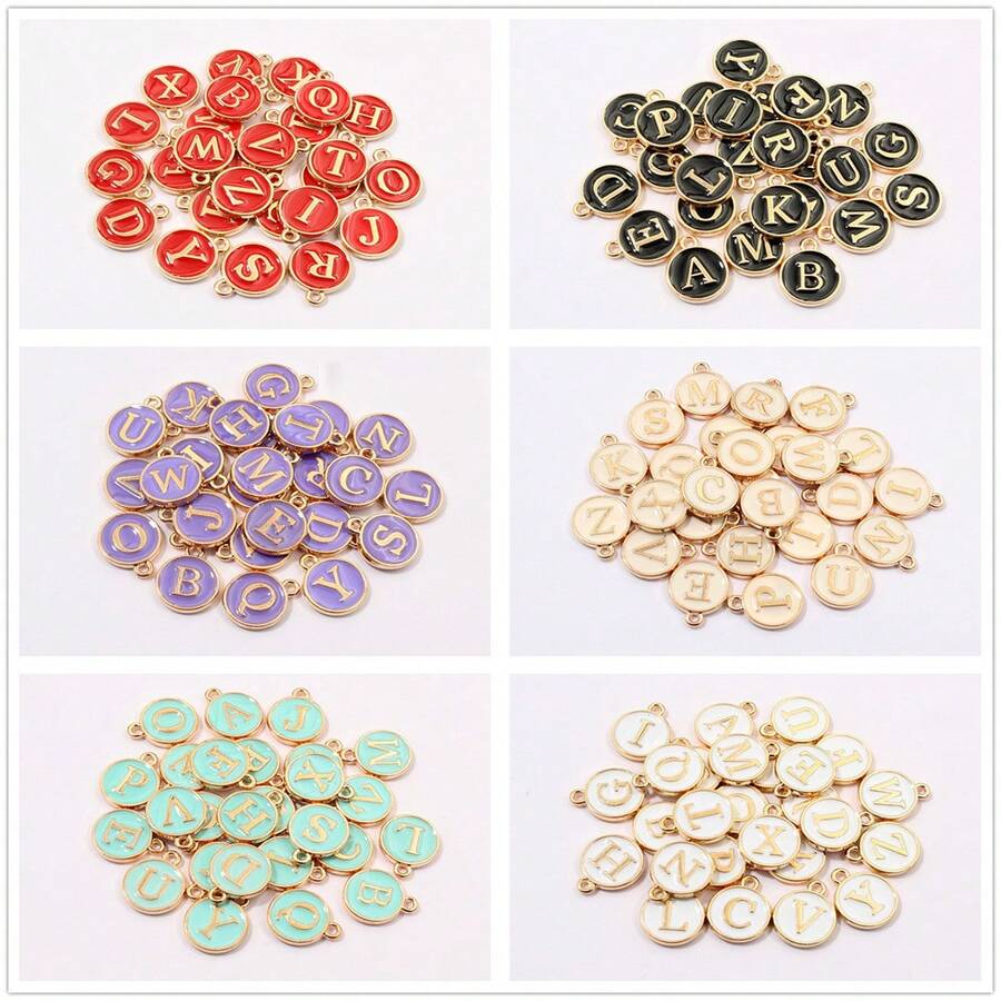 26 件/套 12x14 毫米 A-Z 字母饰物珐琅字母表首字母饰物吊坠手工 DIY 手链首饰制作配件 - 字母 - 查看 1