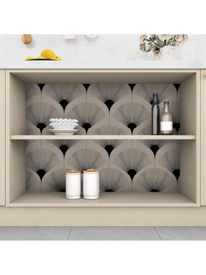 Roll Classic Fan Shaped Vinyl Self Adhesive Wallpaper, PET Seamless Peelable Contact Paper, Waterproof Moisture Proof Wand Protective Film, Removable, Easy To Install, Durable, Kitchen, Dining Room, Bedroom, Living Furniture Renovation, Rental ation, Straight Edge Matching, 17.32x118.11/196.85/393.7 Inches view 10