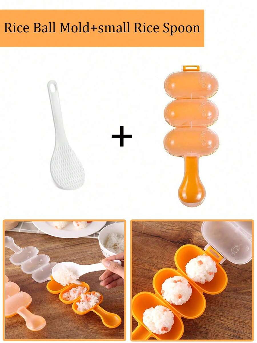 2 piezas Molde para bolas de arroz, incluye una pequeña cuchara para arroz, sacudidor de bolas de arroz, moldes en forma de bola para onigiri, moldes para bolas de arroz, moldes para sushi para el almuerzo de los niños en la caja de bento, utensilios de cocina para el almuerzo en el hogar - Multicolor - Ver 1