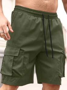Men's Casual Athletic Cargo Shorts, New Summer Style - Army Green - View 3