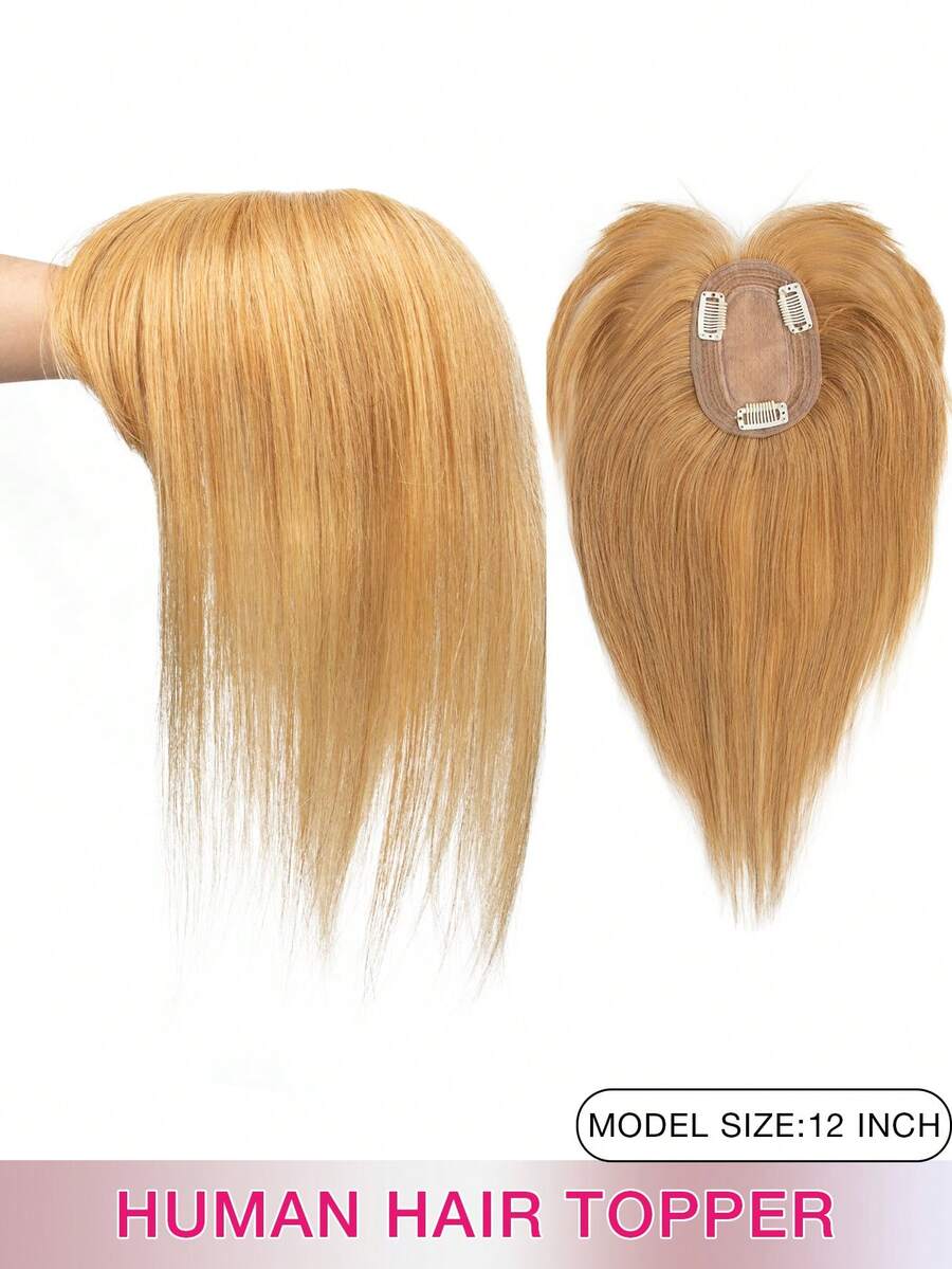 8*12英寸女士直发接发片，夹式设计，外观自然，基础款发片，适合所有棕色真发刘海，可修饰脸型