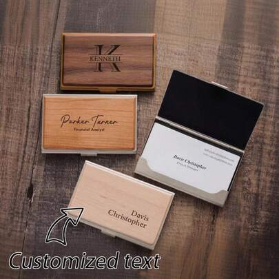 1개 개인화된 명함 홀더, 맞춤형 나무 & 금속 명함 케이스, 아빠, 남성, 남자 친구, 부동산 중개인, 상사, 사무직 근로자를 위한 아버지 날 선물