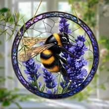 1 Piece, 2D Flat, Bee And Lavender Acrylic Light Catcher, Colored Glass Hanging Pendant, Suitable For Window, Office, Garden, Bedroom Decoration, Handicraft Hanging Decoration As A Gift For Family And Friends' New Homes